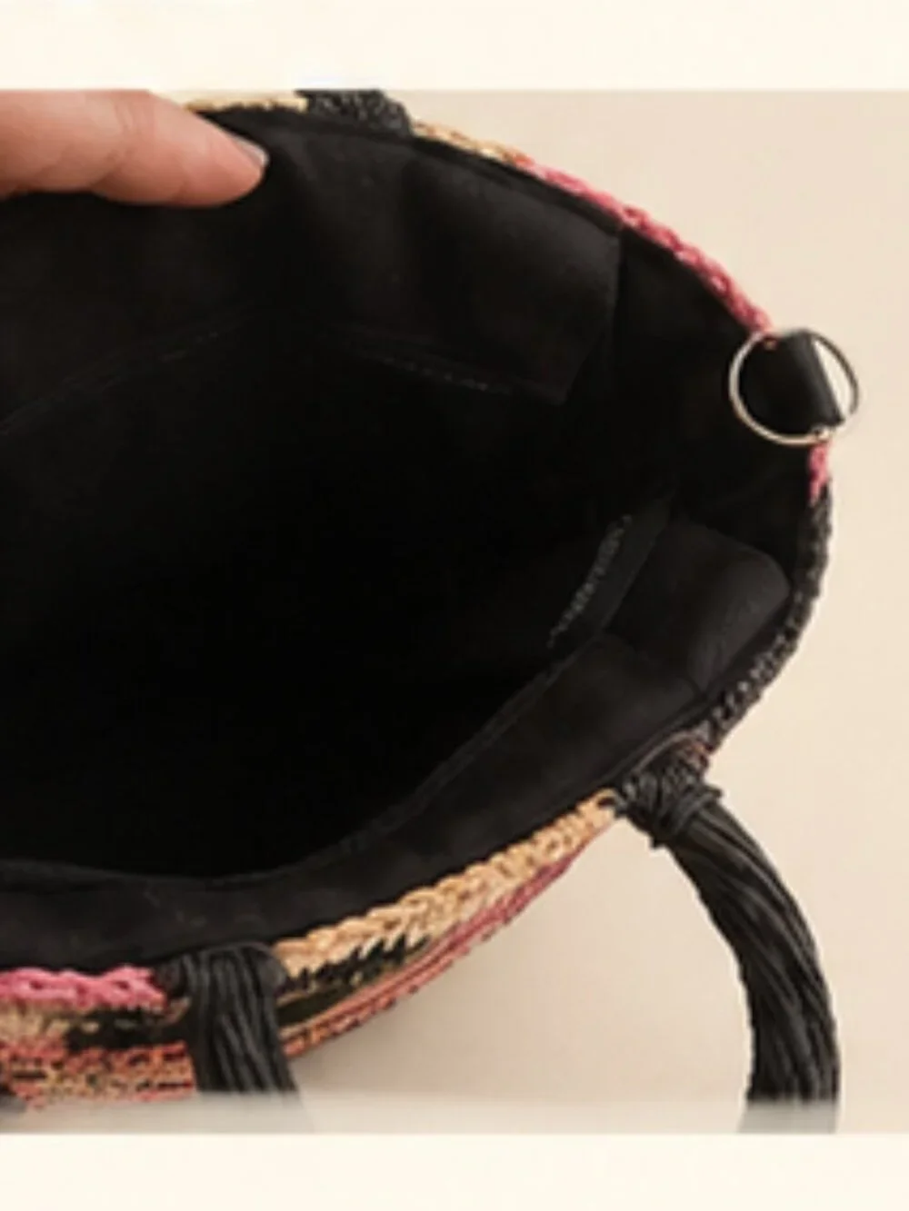 Striped Raffia Cynthia Rowley Tote Pink Black Straw Woven Summer Beach Market